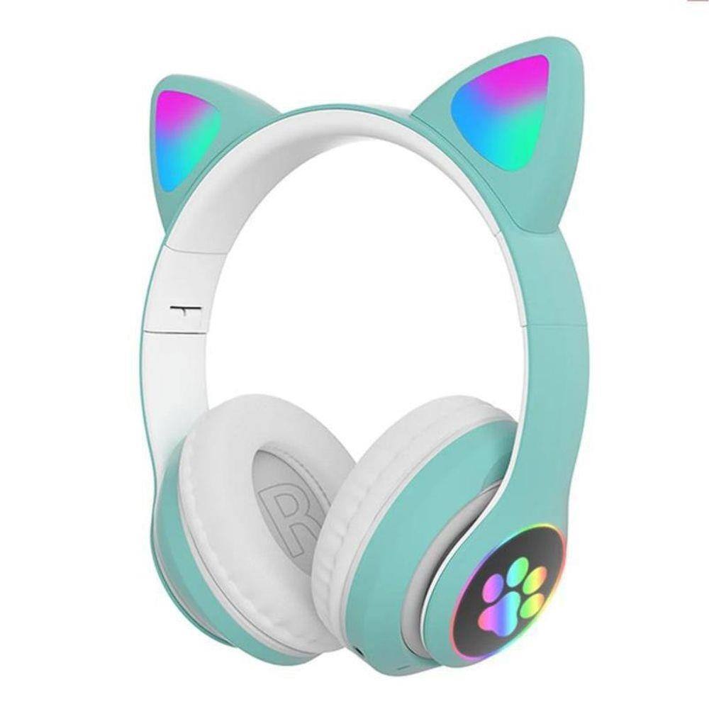 Fone de Gatinho com 7 Cores de LED Sem fio com Microfone Headset Orelha de  Gato