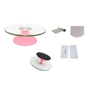 Bailarina Giratória De Vidro Rosa Claro + Espátula Tubular + Espátula 4 Funções + Alisador P/ Pasta Americana