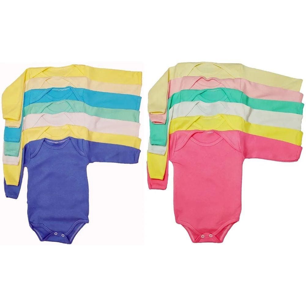 Body Bebê 5 Peças Manga Longa Algodão Liso Varias Cores