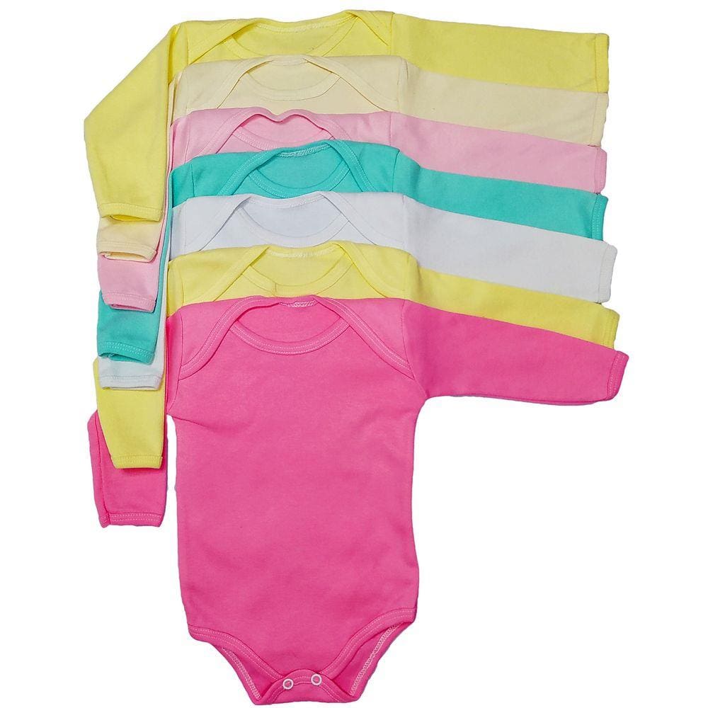Body Bebê 5 Peças Manga Longa Algodão Liso Varias Cores