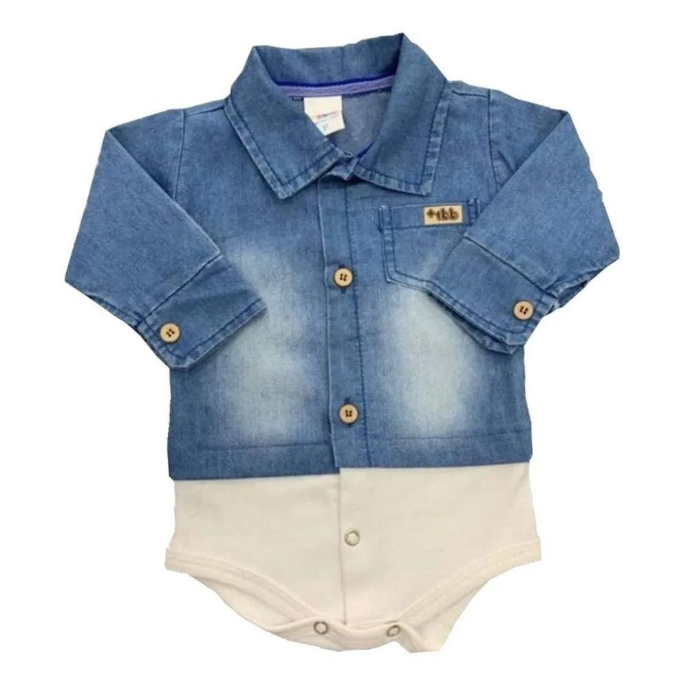 Body Jeans Bebê Menino P M G Manga Longa Outono Inverno