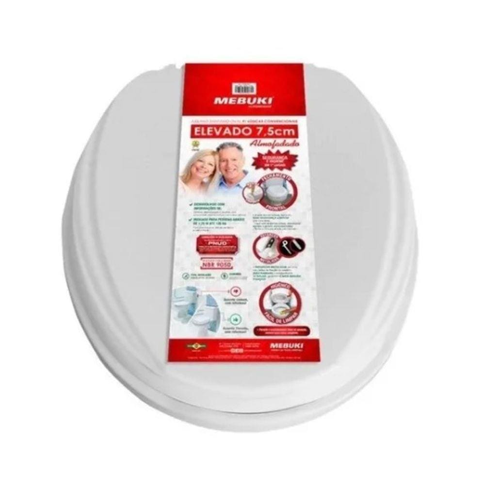 Assento sanitário oval elevado com tampa 7,5 cm almofadado - Mebuki