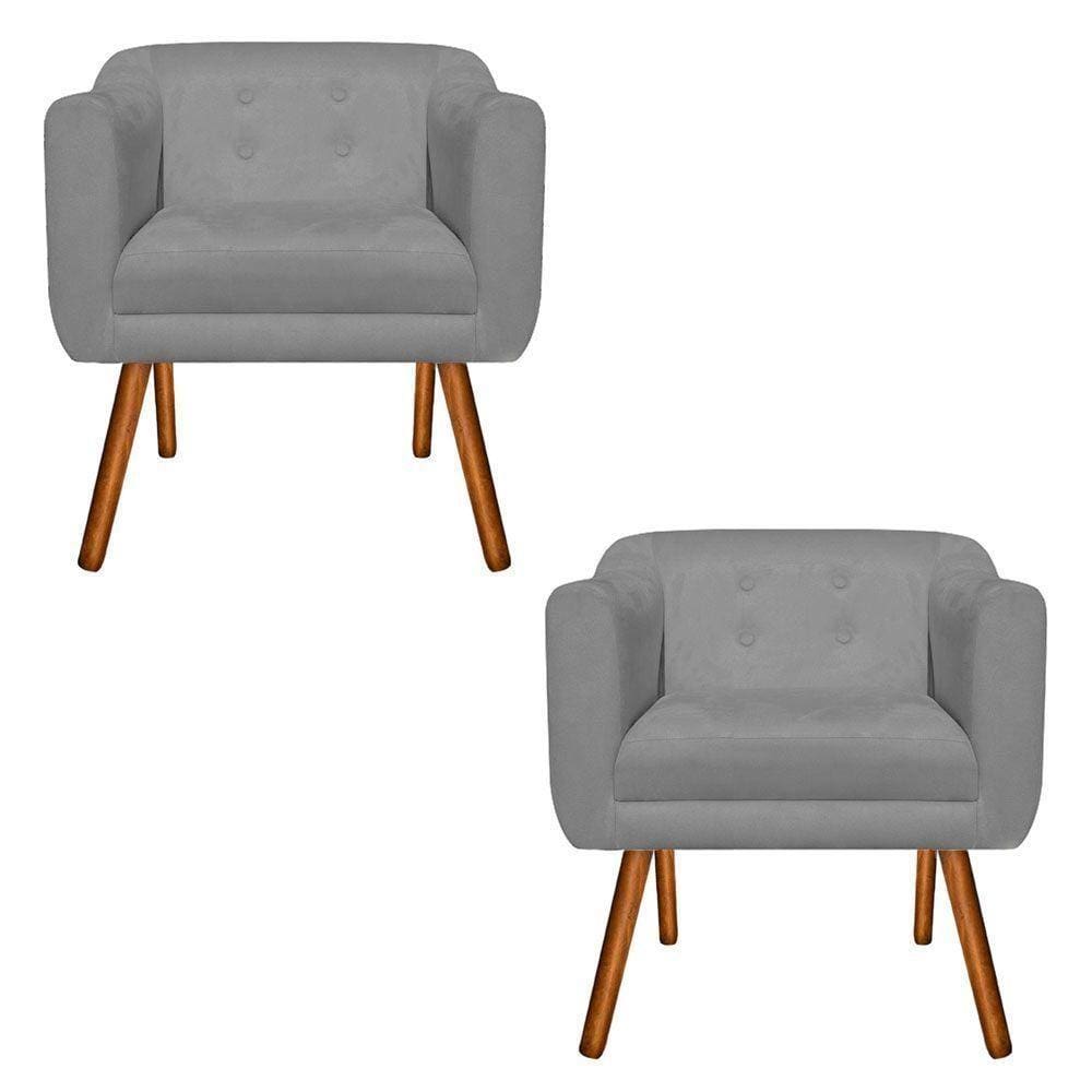 Kit 02 Poltronas Julia Suede Grafite Pés Palito Castanho