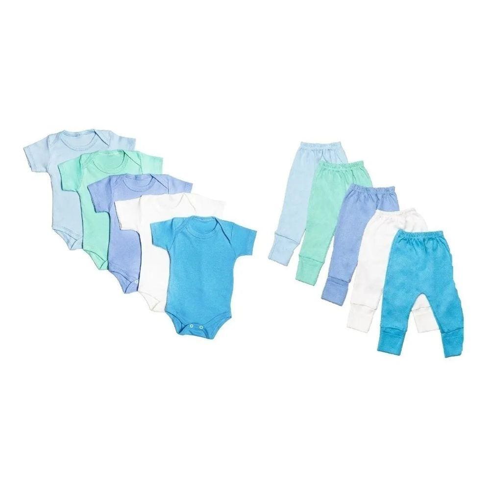 Kit Roupa Bebê 10 Pçs Body Manga Curta e Mijão Liso Algodão