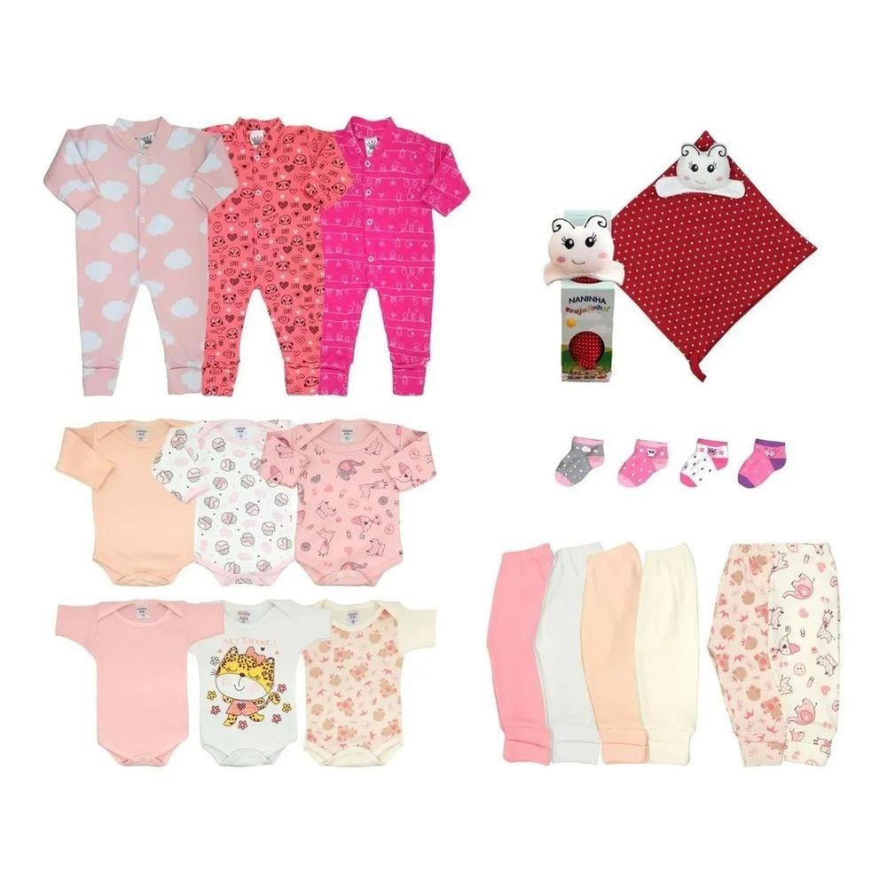 Kit Enxoval Roupa De Bebê e Naninha Baby Menina 20 Peças