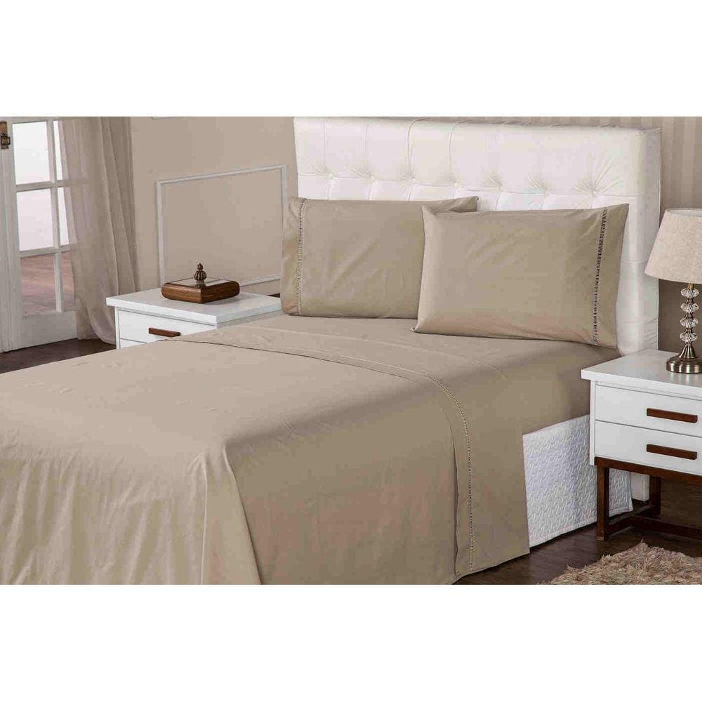 Jogo de Lençol Casal 400 Fios Percal 4 Peças Ponto Palito 100% Algodão Aconchego Prata Casa Dona