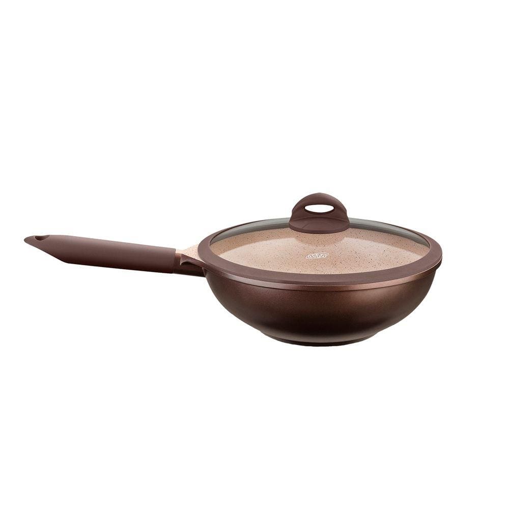 Panela Wok MTA Belga Tvt Tampa De Vidro 3.8 Litros Marrom