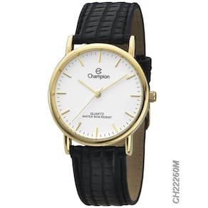 Relógio Champion Social CH22260M Quartz Dourado Pulseira de Couro Preto