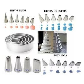 6 Formas Para Bolo Redondas Altas 10cm + Bicos Bolo 24 Peças
