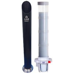 Kit Dispensador Água Ez-Cup Alavanca + Lixeira Preto Copos