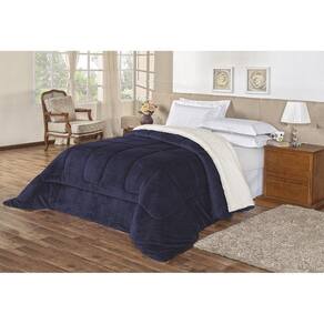 Coberdrom Casal King 1 Peça Everest Sherpa Com Manta Marinho