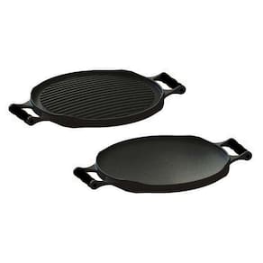 Bifeteira Chapa Redonda Dupla Face Em Ferro Fundido Preto 33 Cm
