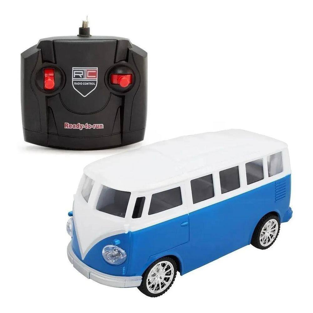 Carrinho Kombi Controle Remoto Total Acende Farol Azul
