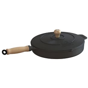 Frigideira Ferro Fundido Com Tampa Cabo Madeira 1,3 Litros 22cm