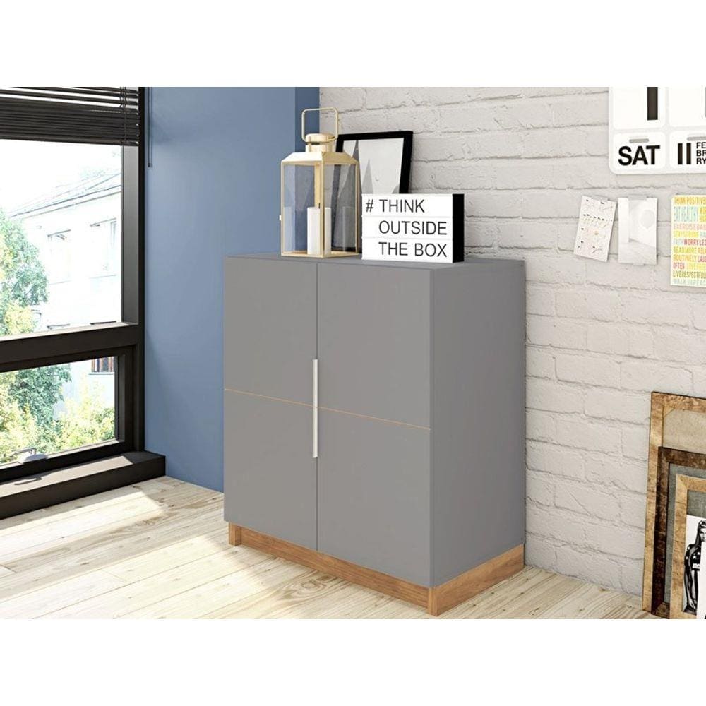 Armário Baixo 2 Portas Cubic Cinza Buriti - Caemmun