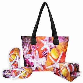 Kit Praia Feminino Estrelas-do-Mar com Bolsa, Necessaire e Chinelo, Magicc
