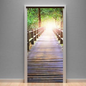 Adesivo De Porta Ponte Na Floresta 215X90Cm
