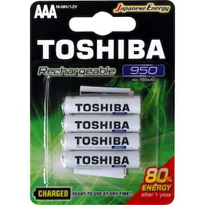 Pilha Recarregavel Aaa Palito 950 Mah Com 4 Und Rtu Toshiba