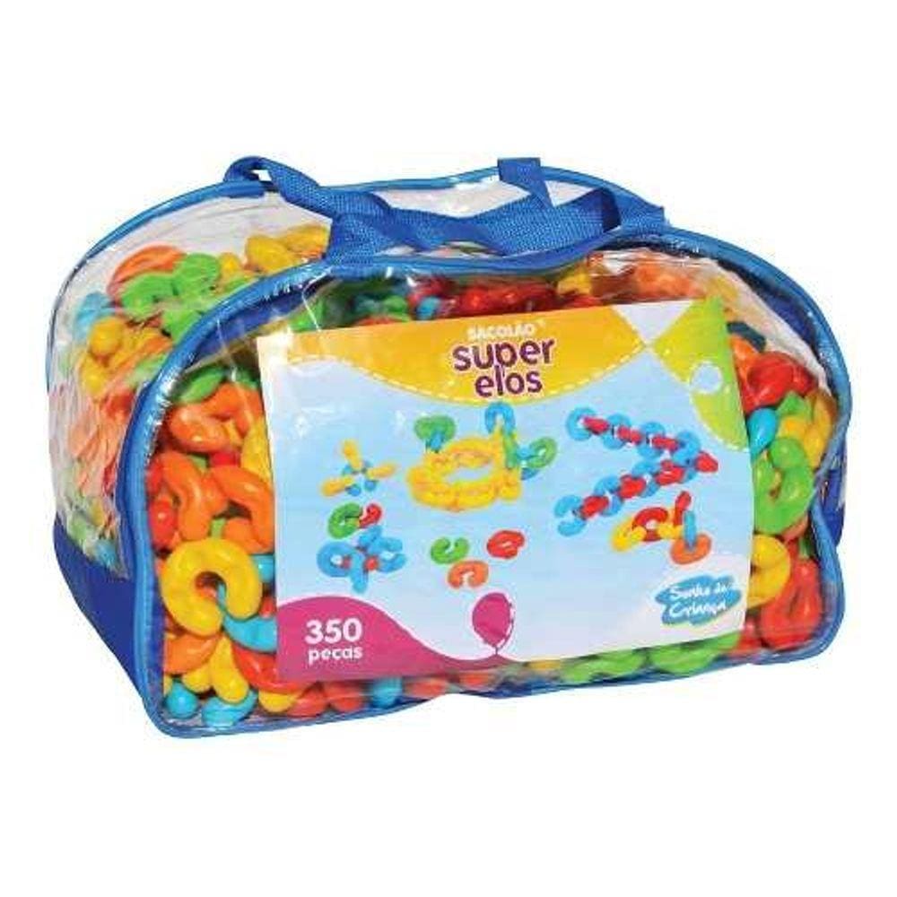 Sacolão Criativo e Peças de Montar Super Elos 350 Peças
