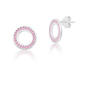 Brinco de Prata Life Círculo com Zircônias Rosas