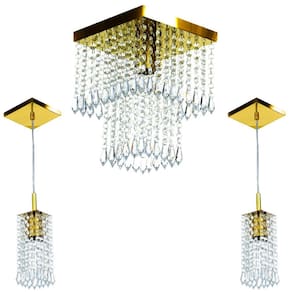 Kit 1 Lustre Marrycrillic + 2 Pendentes Clearcrilic Gold