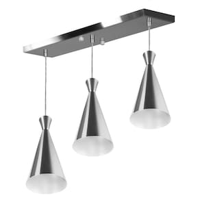 Lustre Pendente Funil Triplo Base Retangular Escovado