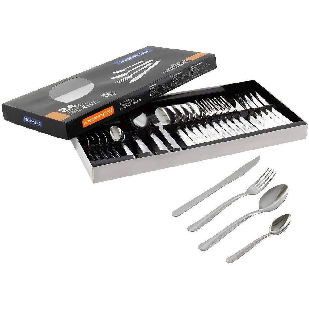 Jogo De Talheres Faqueiro Inox 24 Peças Búzios Tramontina - Cinza