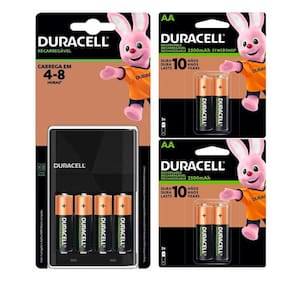 Carregador de Pilhas Duracell com 8 Pilhas Aa Recarregáveis 2500 mAh CEF14BR4 Bivolt Preto Inmetro