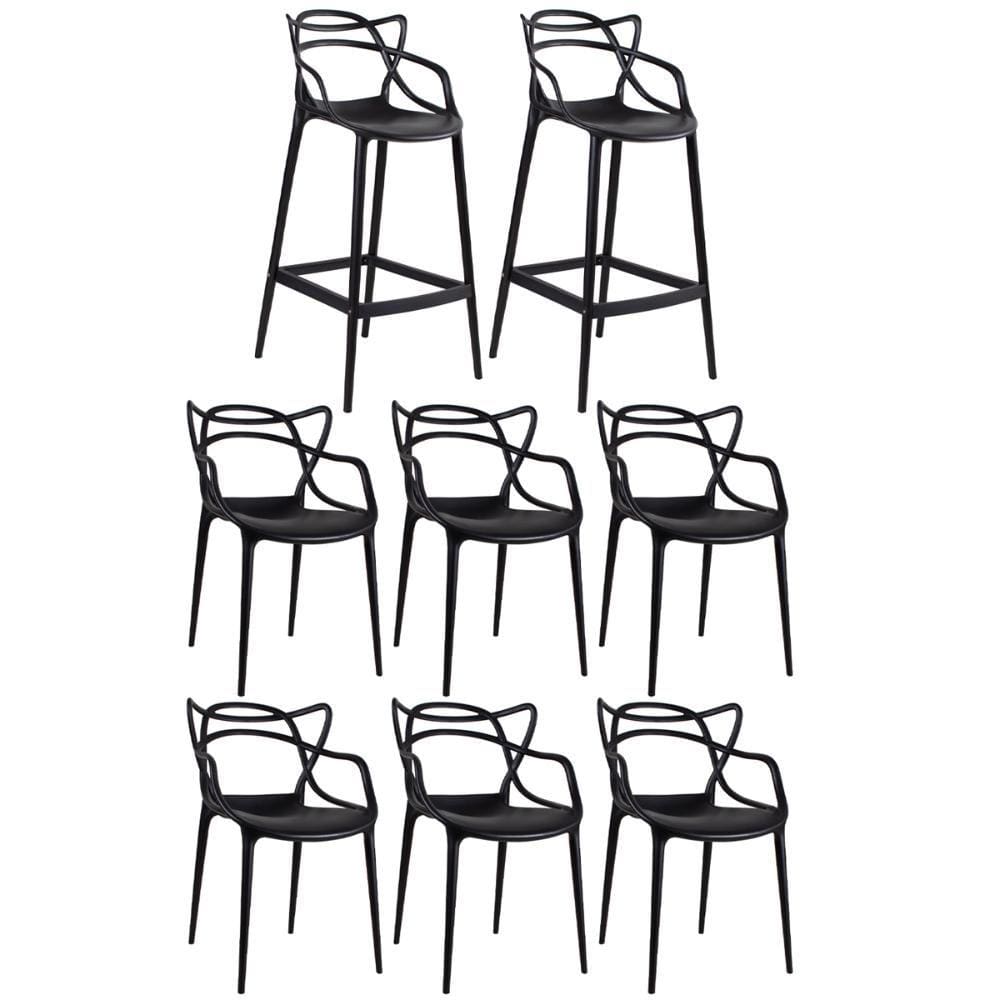 KIT - 2 x banquetas Allegra + 6 cadeiras Allegra