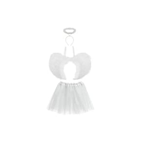 Fantasia Anjo Asa Aureola Saia Branca Infantil - 3 Peças