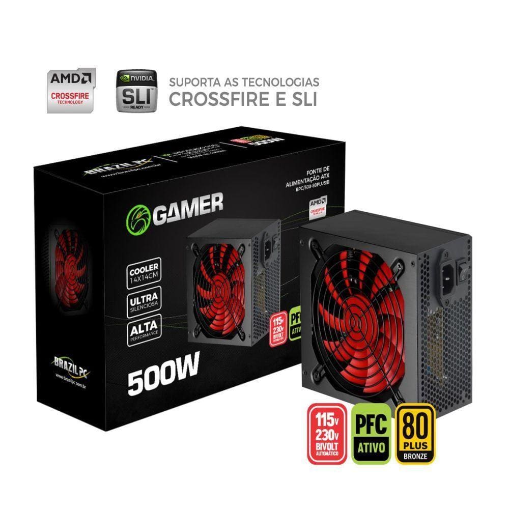 Fonte Atx 500w Real 80plus Bronze Brazilpc Bpc/500-80plus/b 24 Pinos