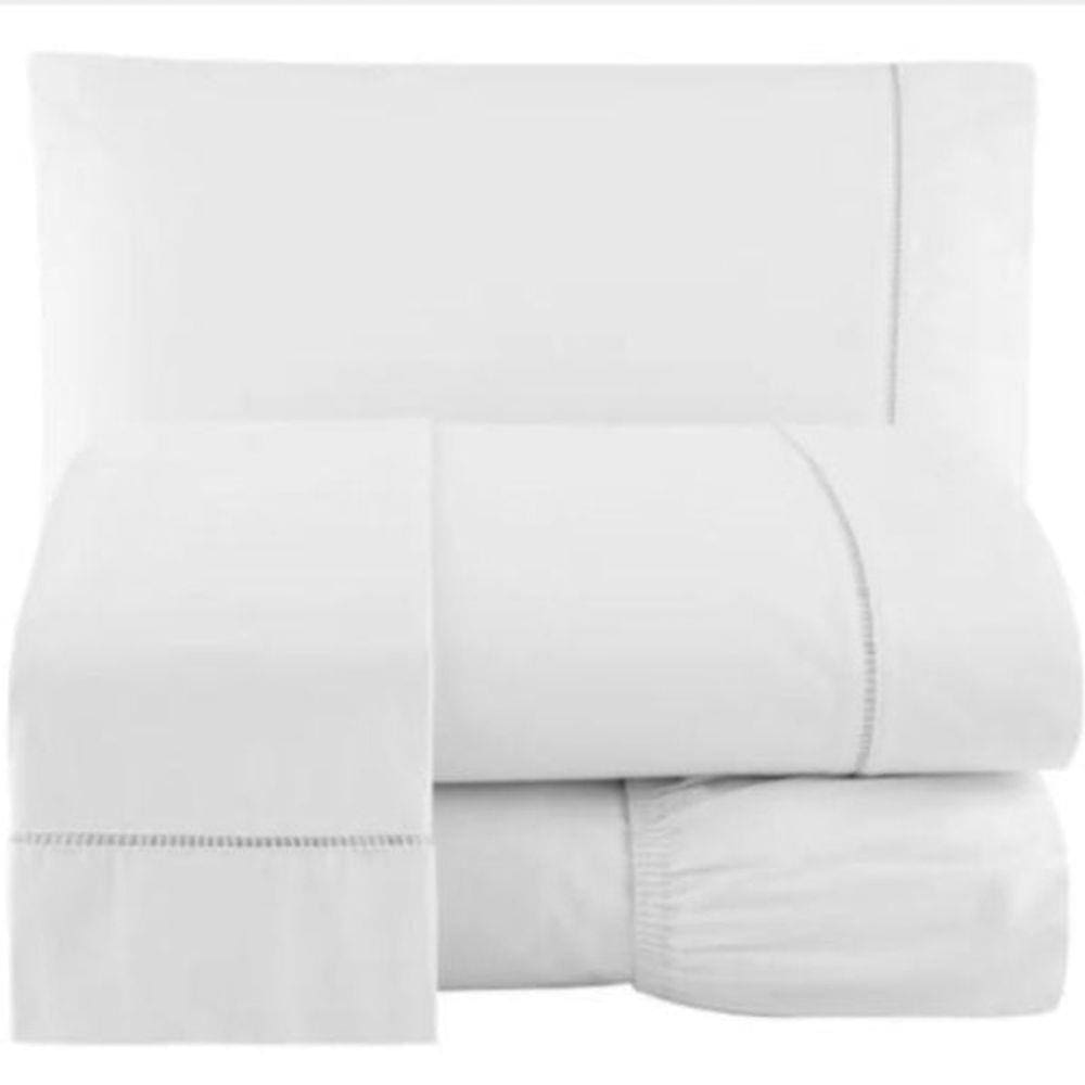 Jogo De Lençol Percal Ponto Palito Queen 4 Peças Branco