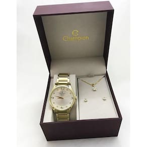 Kit Relógio Champion Feminino Colar E Brincos Cn26215w