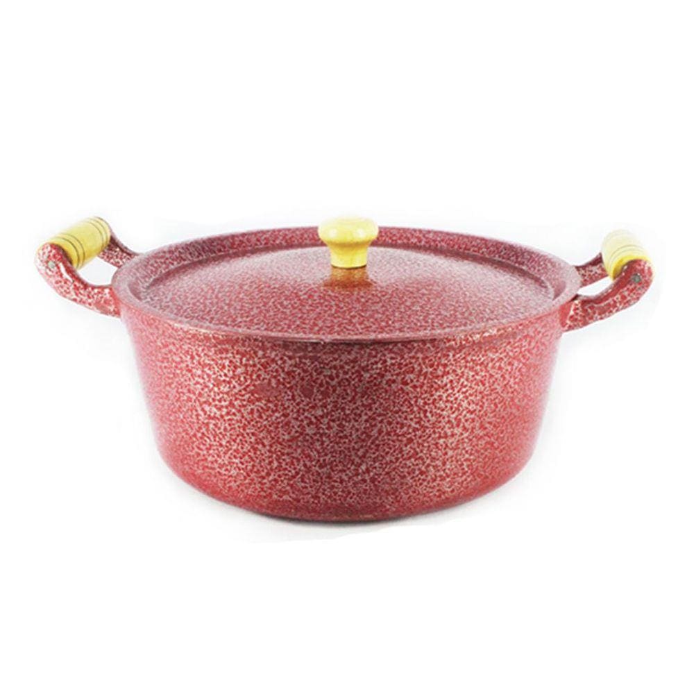 Caçarola Panela Reta Craqueada de Alumínio Alça Madeira Vermelha 38cm
