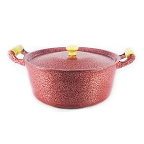 Caçarola Panela Reta Craqueada de Alumínio Alça Madeira Vermelha 36cm