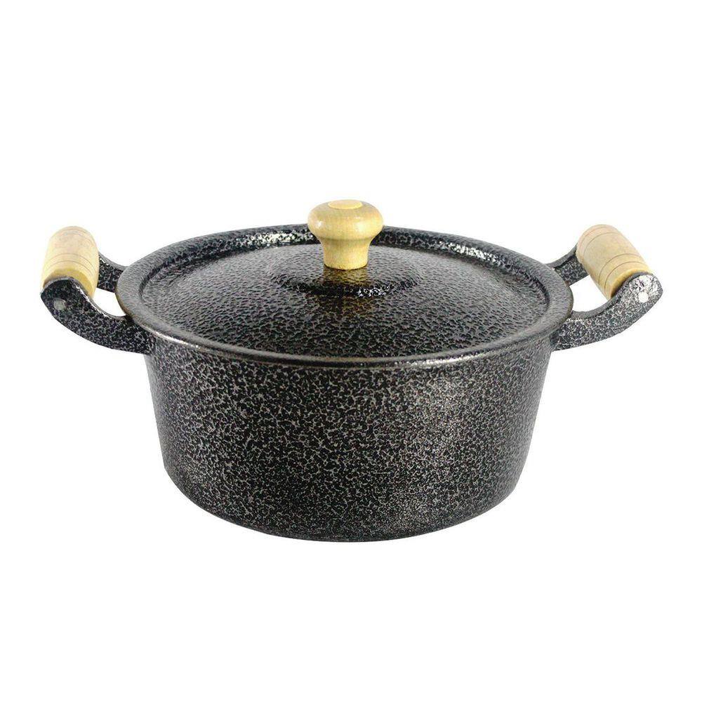 Caçarola Panela Reta Craqueada de Alumínio Alça Madeira Preta 26cm
