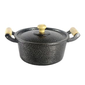 Caçarola Panela Reta Craqueada de Alumínio Alça Madeira Preta 16cm