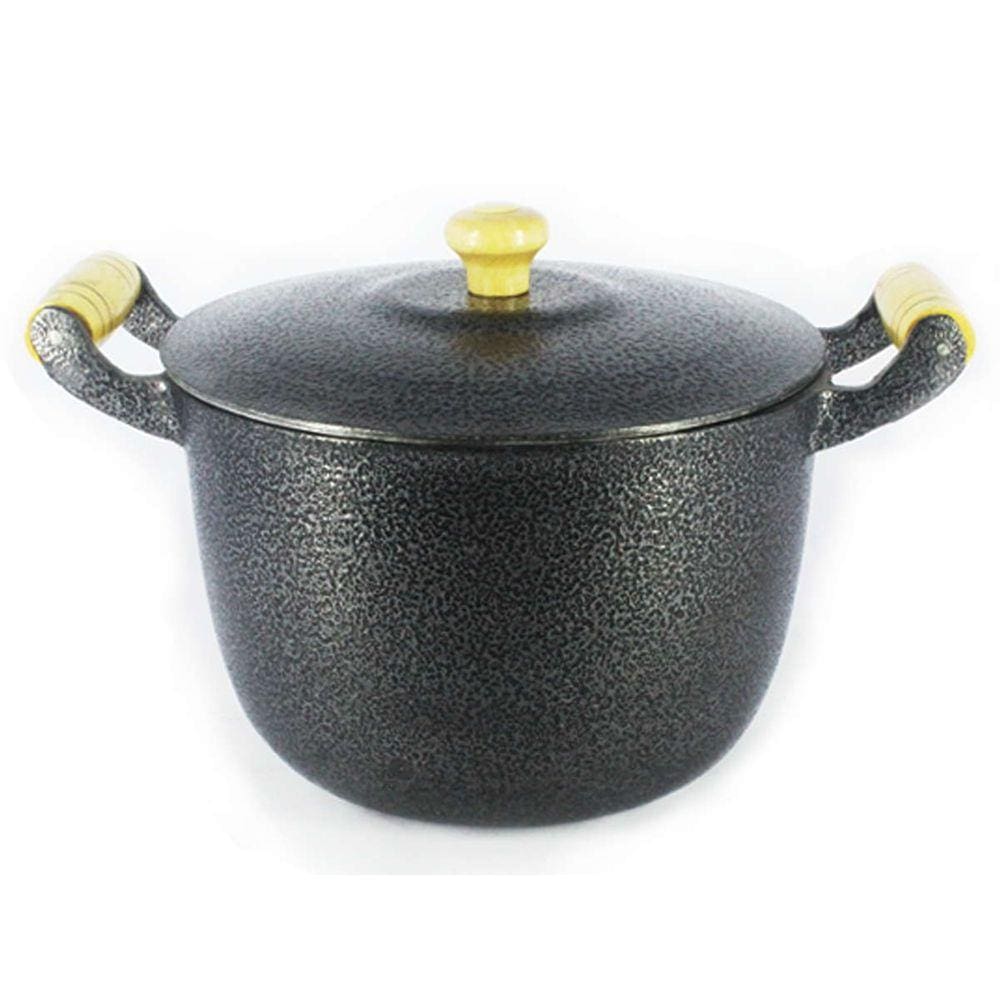 Caldeirão Alumínio Fundido Craqueado Alça de Madeira Preto 18cm
