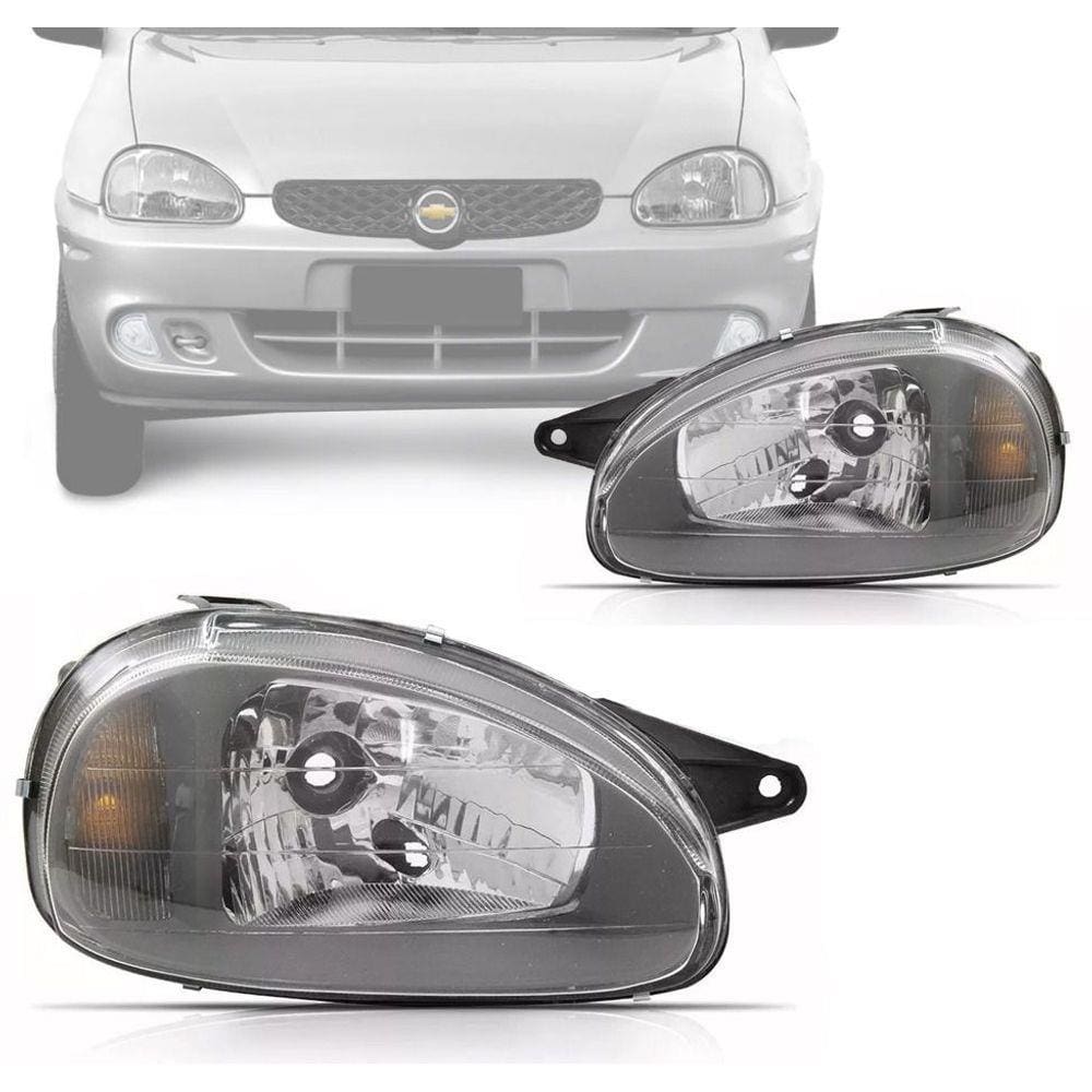 Farol Corsa 2000 01 02 03 À 09 Carcaça Preta Mascara Cinza