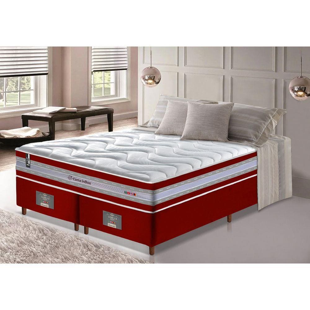 Conjunto Cama Box King de Molas Ensacadas D33 Cama inBox Select Firme 193x203x71 Vermelho