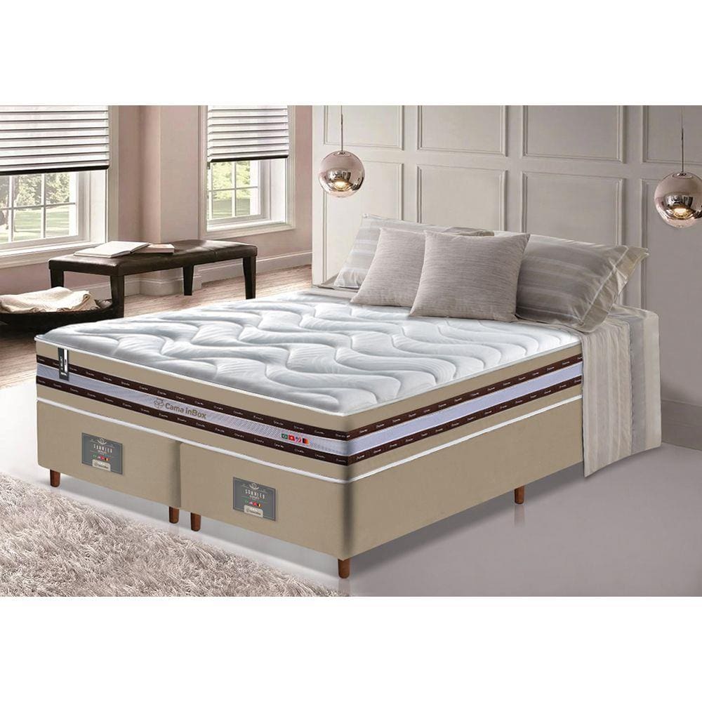 Conjunto Cama Box King de Molas Ensacadas D33 Cama inBox Select Firme 193x203x71 Bege