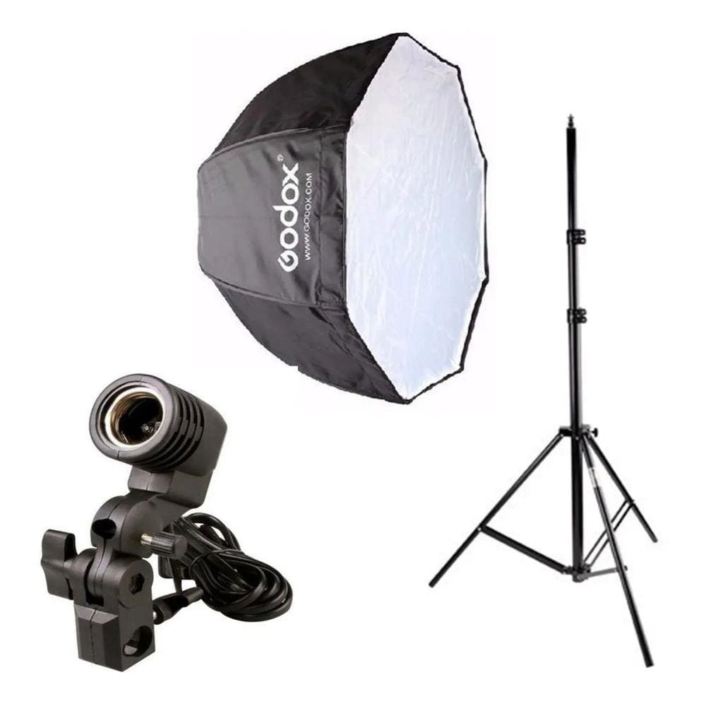 Octabox Godox 120cm Guarda Chuva Soquete E-27 E27 + Tripé 2m