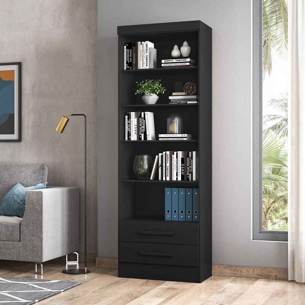 Estante Livreiro com 2 Gavetas e 5 Prateleiras Preto Fosco (3420.37)