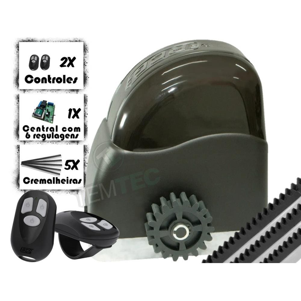 KIT MOTOR PORTÃO DESLIZANTE RCG AL 700Kg 1/2CV 127V ou 220V + 2 CONTROLES + 3M DE CREMALHEIRAS