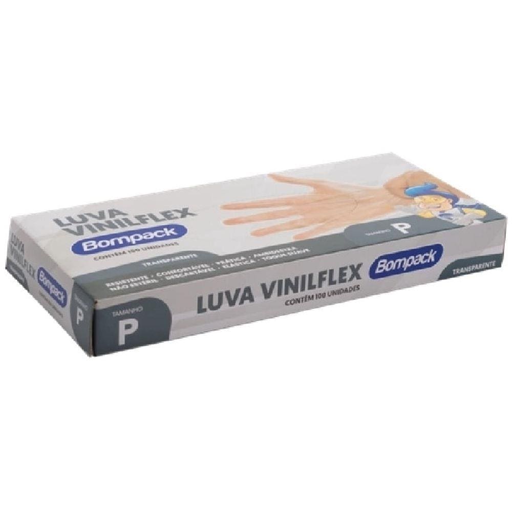 Luva Vinilflex BOMPACK Sem Pó Transparente P Com 100 Unidades