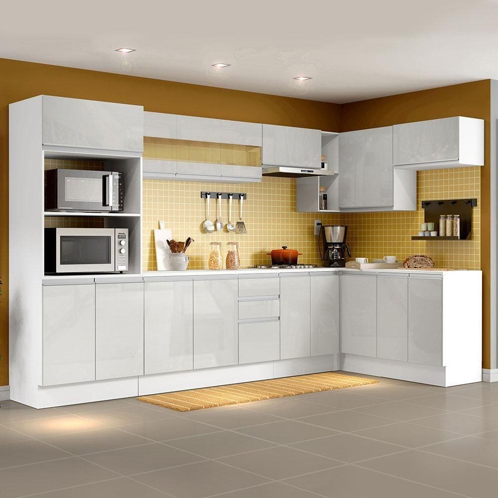 Cozinha completa sophie viena modulada 6 peças 295 cm 15 portas 3 gavetas  com tampo branco