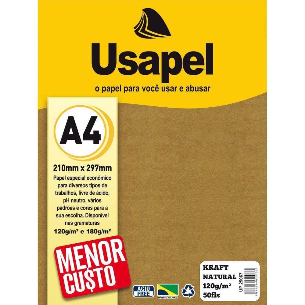 Papel Kraft Folha Usapel Kraft Natural A4 120G.