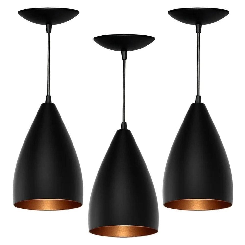 Kit 3 Pendentes Vegas (Preto Textura / Bronze)
