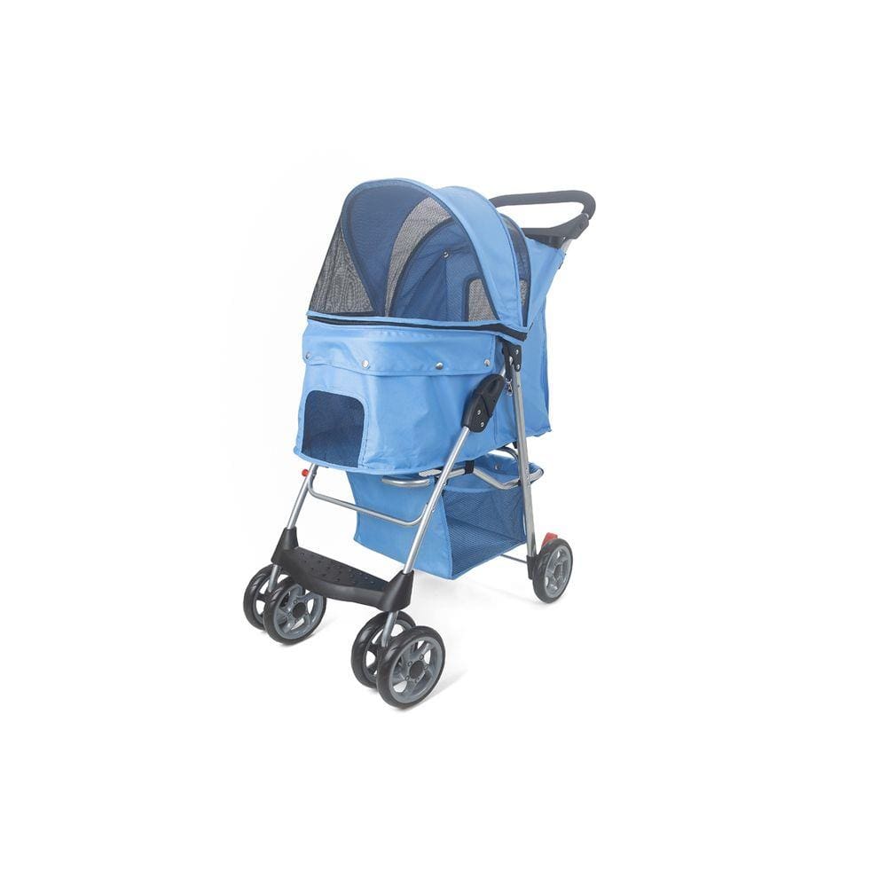 Carrinho Passeio Pet Cao e Gato Com Cesto e Porta Copos Azul