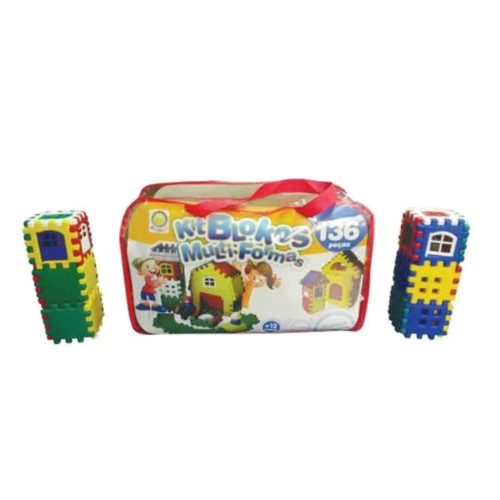 Sacola  Peças Bloco Montar Kit Blokos Multi Formas 136 Peças